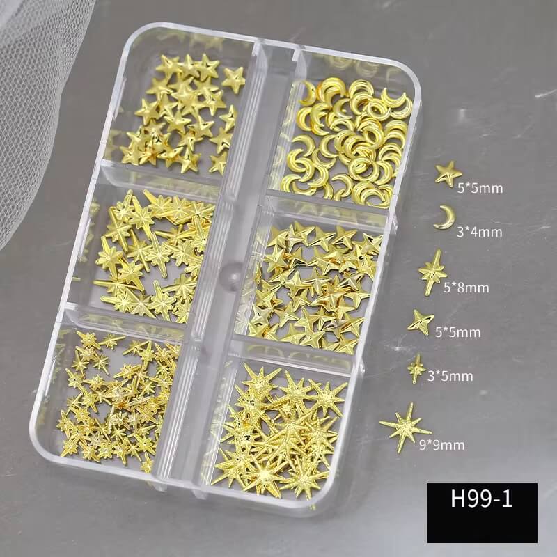 Nail Charm Cross Star, Moon Gold 6Grits/Box Premier Nail Supply