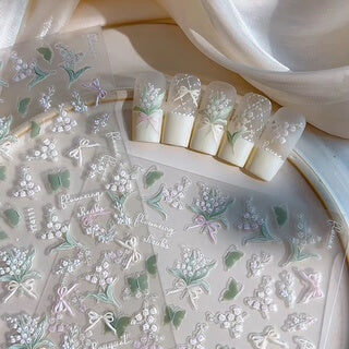 Nail Sticker White Flower, Green Butterfly # Premier Nail Supply