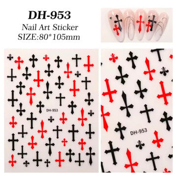 Nail Sticker Cross Black, Red Color #DH953 Premier Nail Supply