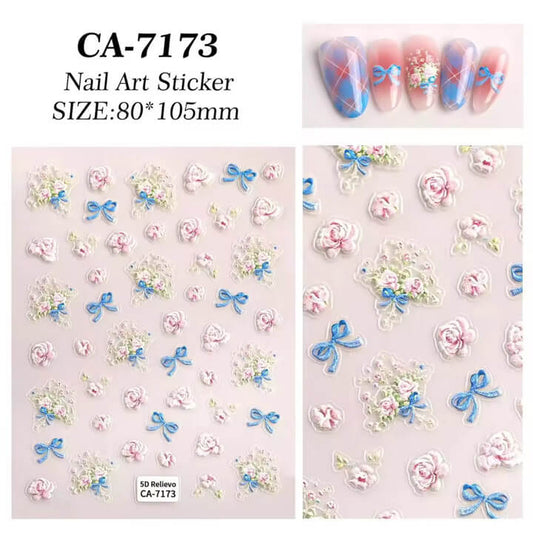 Nail Sticker Rose with Blue Bow #CA7173 Premier Nail Supply