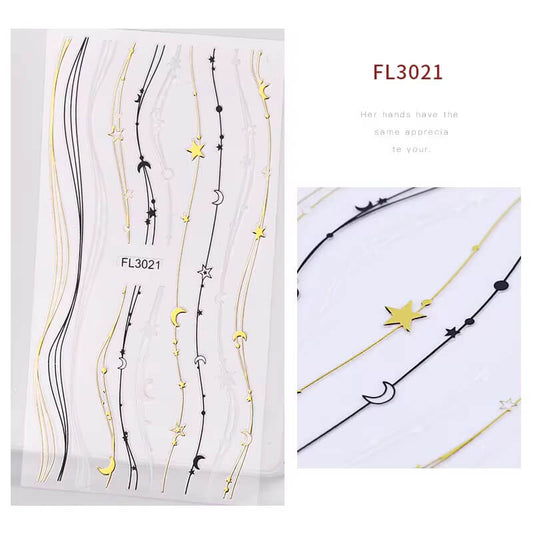 Nail Sticker Line Star Black,Gold,White #FL3021 Premier Nail Supply