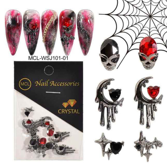Nail Charm Halloween Black Heart - Moon Rhinestone 12pcs/Pack