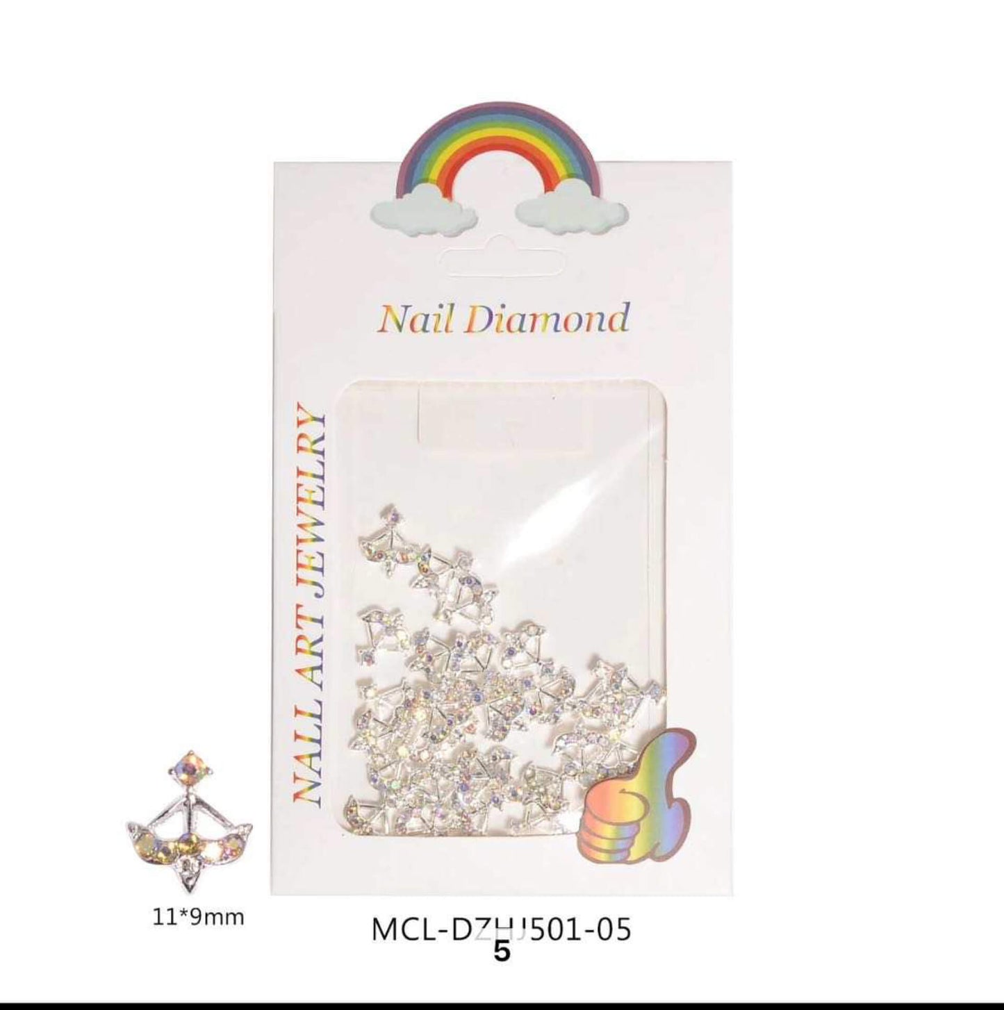 Nail Charm Silver Arrow with Rainbow Rhinestone 30pcs/bag Premier Nail Supply