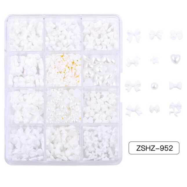 Nail Charm Resin Pearl White Bows 12 Design Premier Nail Supply