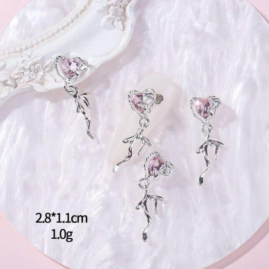 Nail Charm Pink Heart with Rhinestone 10pcs/Bag Premier Nail Supply