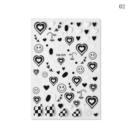 Nail Sticker Black and White Happy Face - Heart - YM520 Premier Nail Supply