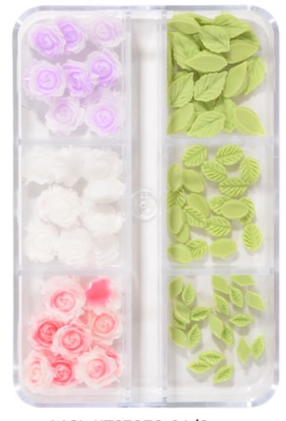 Nail Charm 3D Mix Rose and Green Leave 6 Design/Box Beyond Beauty Page