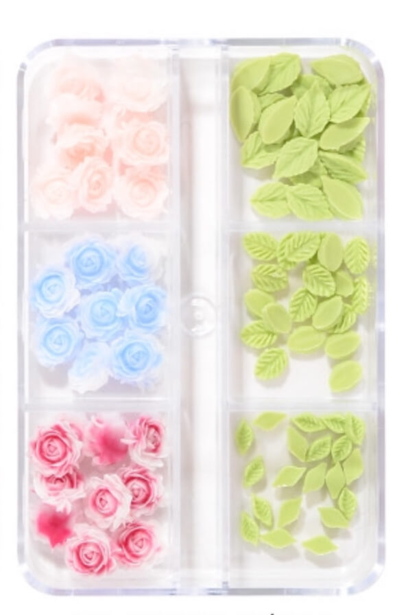 Nail Charm 3D Mix Rose and Green Leave 6 Design/Box Beyond Beauty Page