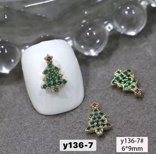 Nail Charm Christmas Tree Gold Rhinestone 2pcs/Bag