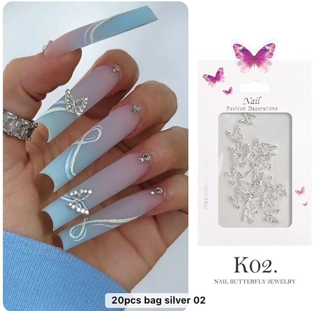 Nail Charm Silver Butterfly 20pcs/Bag Premier Nail Supply