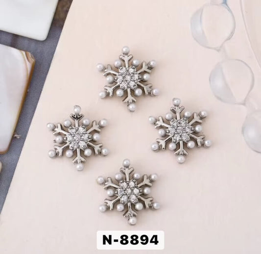 Nail Charm Sliver Snowflake with Pearl 2pcs/Bag