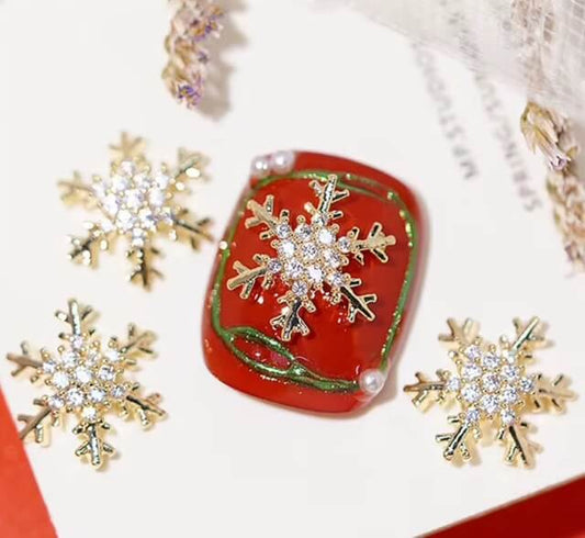 Nail Charm Gold Snowflake with Rhinestone 2pcs/Bag