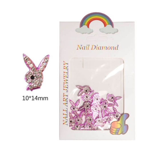 Nail Charm Hot Pink Bunny Rhinestone 10pcs/bag