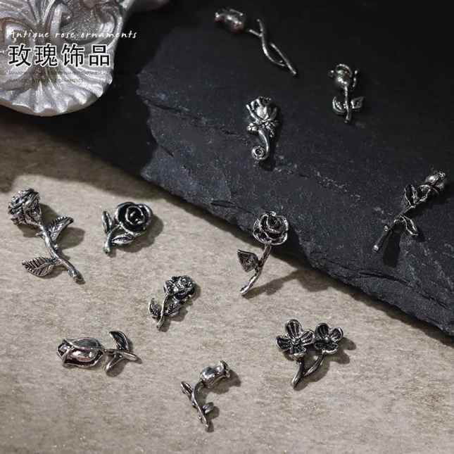 Nail Charm Silver Metal Rose Premier Nail Supply