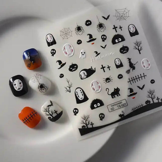 Nail Sticker Halloween Ghost Face Mix Black Spider 5DTS027 Premier Nail Supply