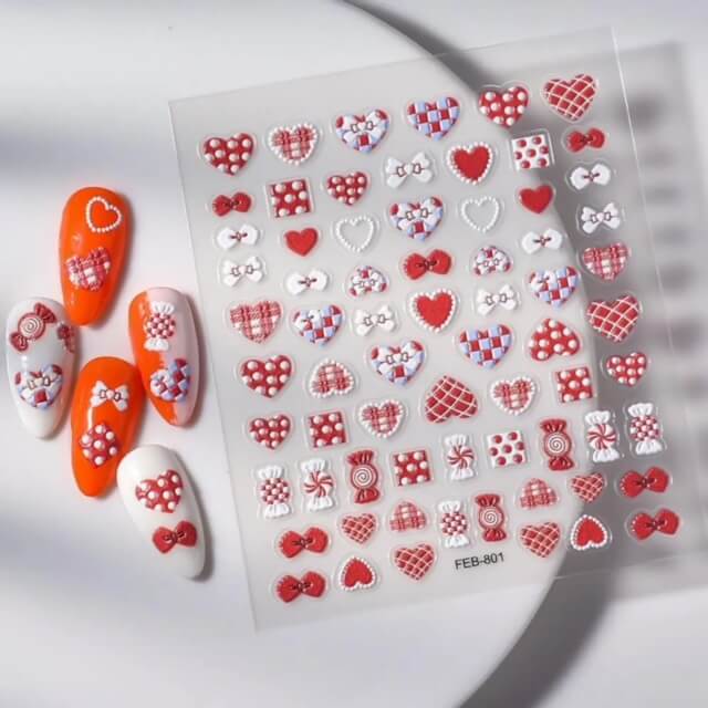 Nail Sticker Red Heart White Bow FEB801 Premier Nail Supply