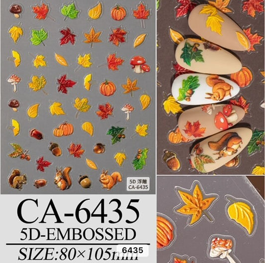 Nail Sticker Maple Leaf with Squirrel - Pumpkin 5D-CA6435 Premier Nail Supply