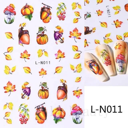 Nail Sticker Pumpkin and Maple Leaf LN011 Premier Nail Supply