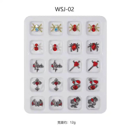 Nail Charm Halloween Red Spider - Cross 20pcs
