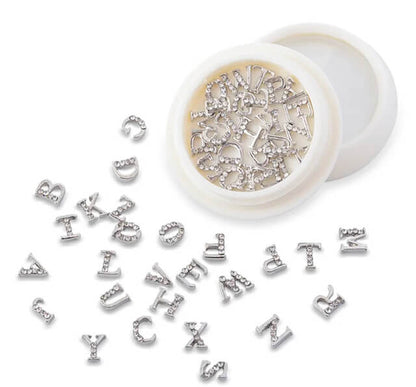 Nail Charm Letters Rhinestone Gold Silver Rosegold 26pcs/Jar Premier Nail Supply