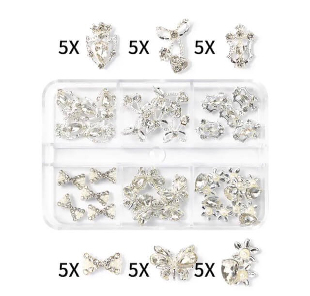 Nail Charm Rhinestone Crytal AB Silver Mix Design Butterfly, Bow Premier Nail Supply