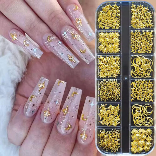Nail Charm Star, Half Moon, Sun Gold Metal #8874 Premier Nail Supply