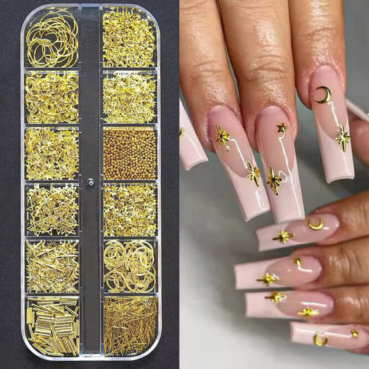 Nail Charm Star, Half Moon, Caviar Beads Metal Gold #1148 Premier Nail Supply