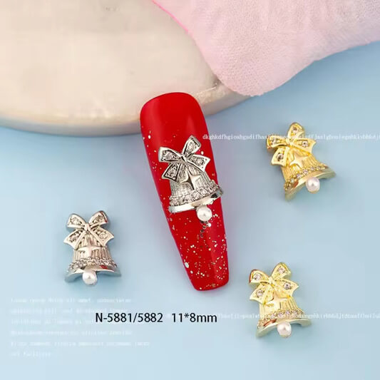 Nail Charm Bell with Rhinestone Pearl 2pcs/Bag Premier Nail Supply