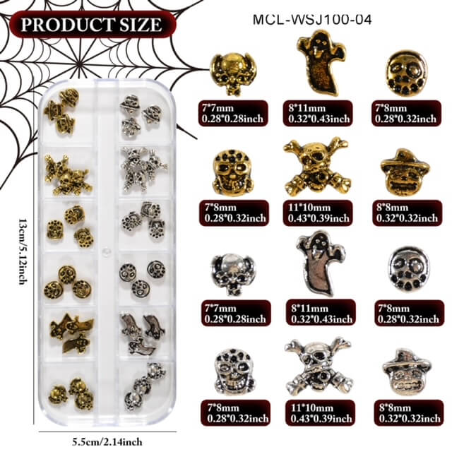 Nail Charm Halloween 3D Ghost Pumpkin Vintage Silver Gold 36pcs/Box Beyond Beauty Page