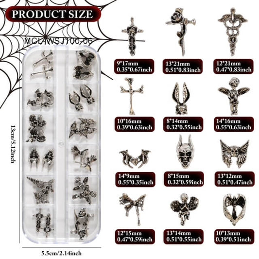 Nail Charm Halloween 3D Cross Dracula Vintage Silver 24pcs/Box Beyond Beauty Page