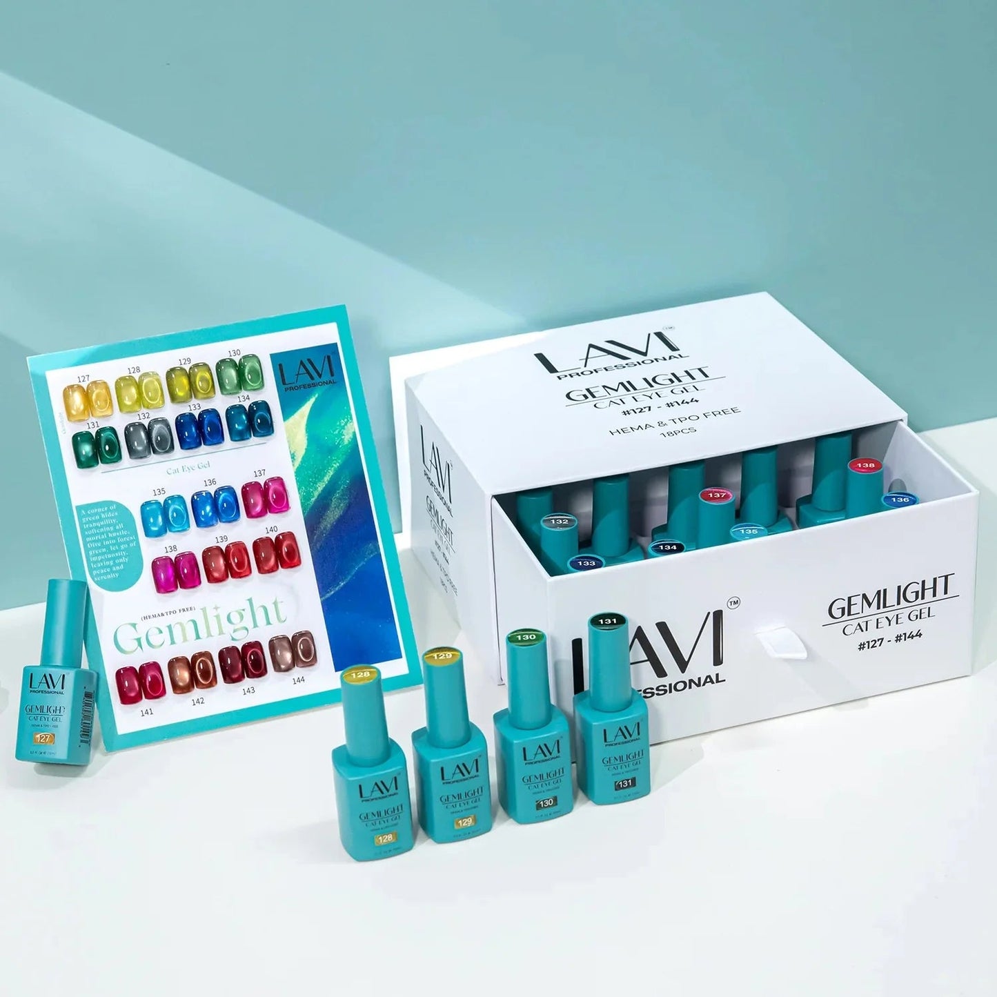 Lavi Cat Eye Gel Gemlight Collection - 18 Colors w/ 1 Counter Display & 1 Magnet Tool Lavi
