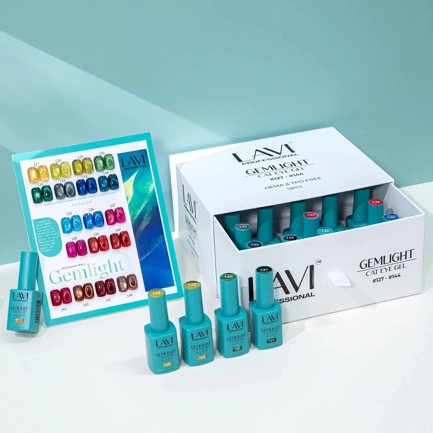 Lavi Cat Eye Gel Gemlight Collection - 18 Colors w/ 1 Counter Display & 1 Magnet Tool Lavi