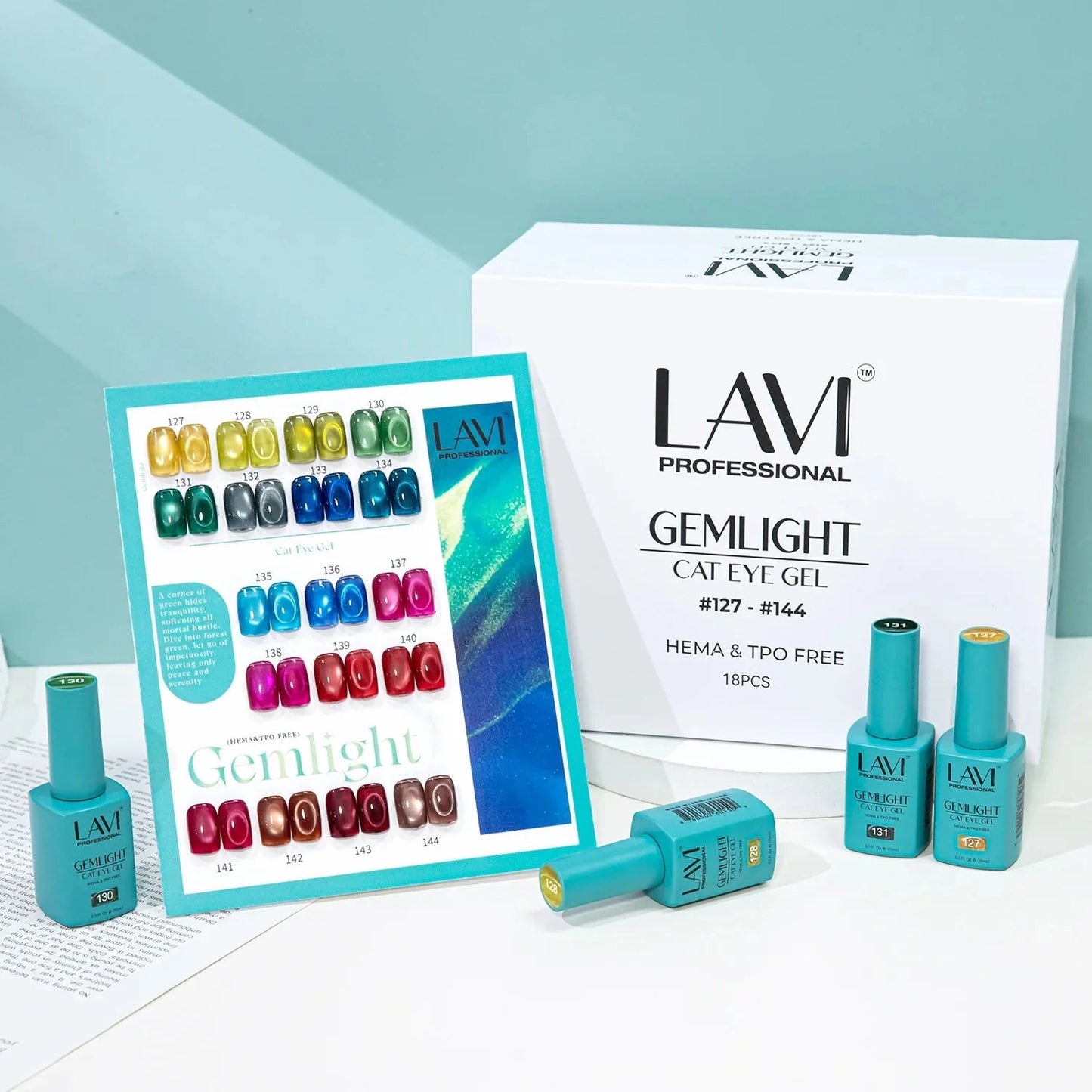 Lavi Cat Eye Gel Gemlight Collection - 18 Colors w/ 1 Counter Display & 1 Magnet Tool Lavi