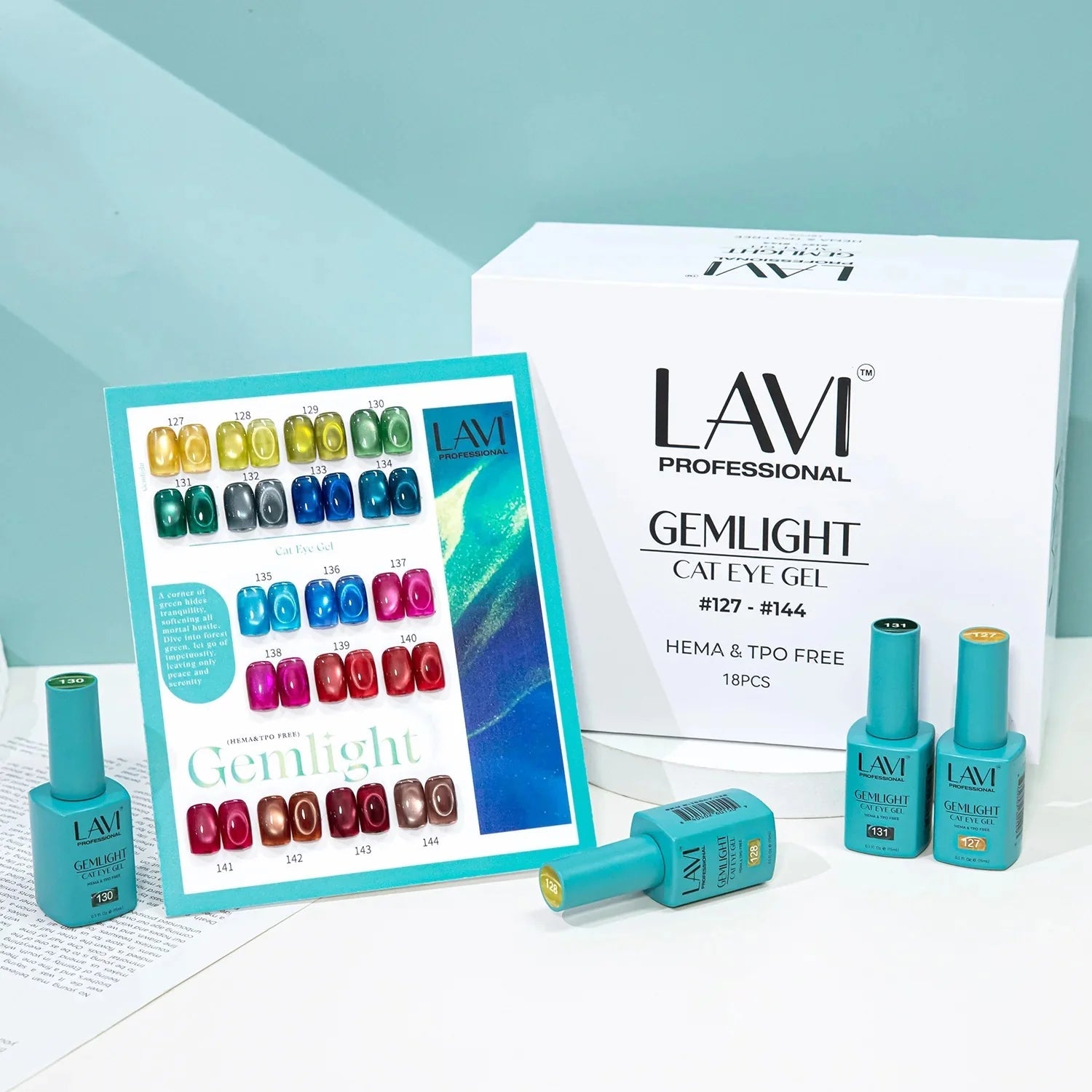 Lavi Cat Eye Gel Gemlight Collection - 18 Colors w/ 1 Counter Display & 1 Magnet Tool Lavi