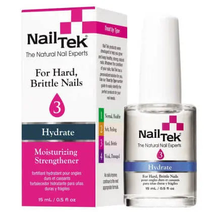 Nail Tek Hydrate 3 - For Hard Brittle Nails Moisturizing Strengthener 0.5 oz NailTek