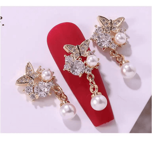 Nail Charm 3D Diamond Butterfly with Pearl 2 pcs/bag Beyond Beauty Page