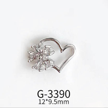 Nail Charm 3D Heart with Diamond Flower 2 pcs/ bag Premier Nail Supply