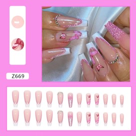 Press On Nail On Manicure French White ButTerfly Pink Z669 Beyond Beauty Page