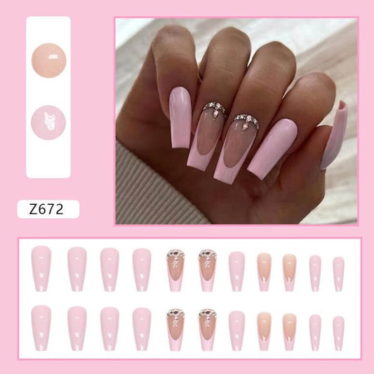 Press On Nail On Manicure Pink French Tip with Rhistones Z672 Beyond Beauty Page