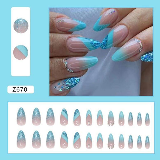 Press On Nail On Manicure Ombre Pink & Blue Glitter Z670 Beyond Beauty Page