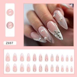 Press On Nail On Manicure Aura With Silver Metallic Z697 Beyond Beauty Page