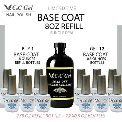 CnC Gel Base Coat Refill 8oz & 12 bottles 0.5oz Cnc