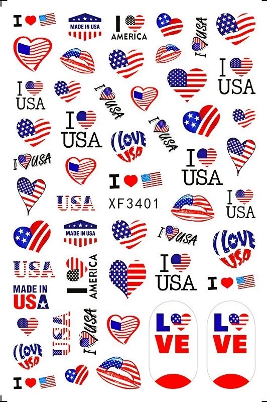Nail Sticker July Fourth I Love USA - XF3401 Premier Nail Supply