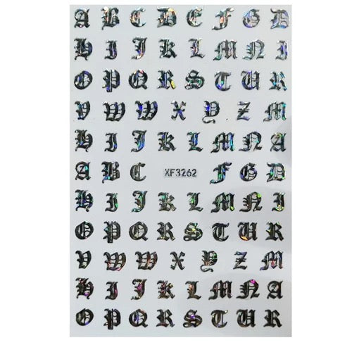 Nail Sticker Old English Letter Silver XF3262 Premier Nail Supply