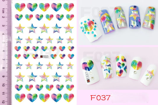 Nail Sticker Rainbow Heart & Stars F037 Premier Nail Supply