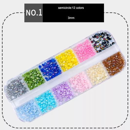 Rhinestones Half Pearl 12Colors HP121 Premier Nail Supply