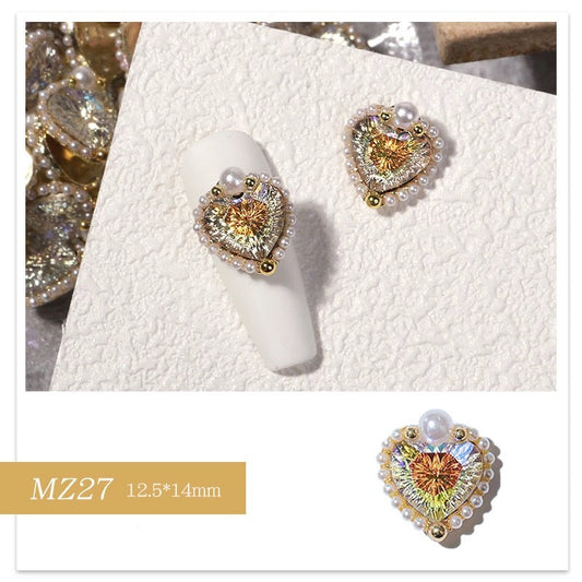 Nail Charm Diamond Pearl Heart 2 pcs/bag - #MZ27 Premier Nail Supply