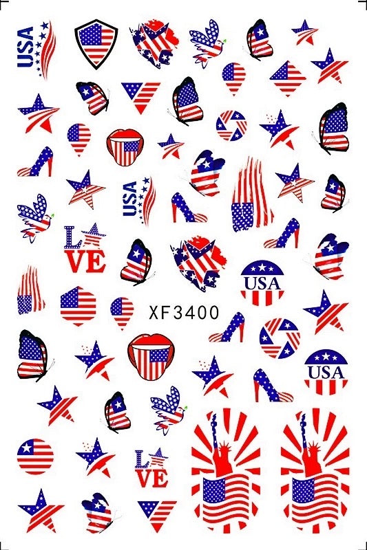 Nail Sticker July Fourth - XF3400 Premier Nail Supply