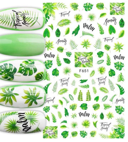 Nail Sticker Green Leafs Design F651 Premier Nail Supply