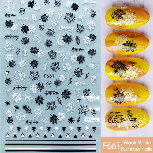 Nail Sticker Autumn Fall Black N White Leave F661 Premier Nail Supply